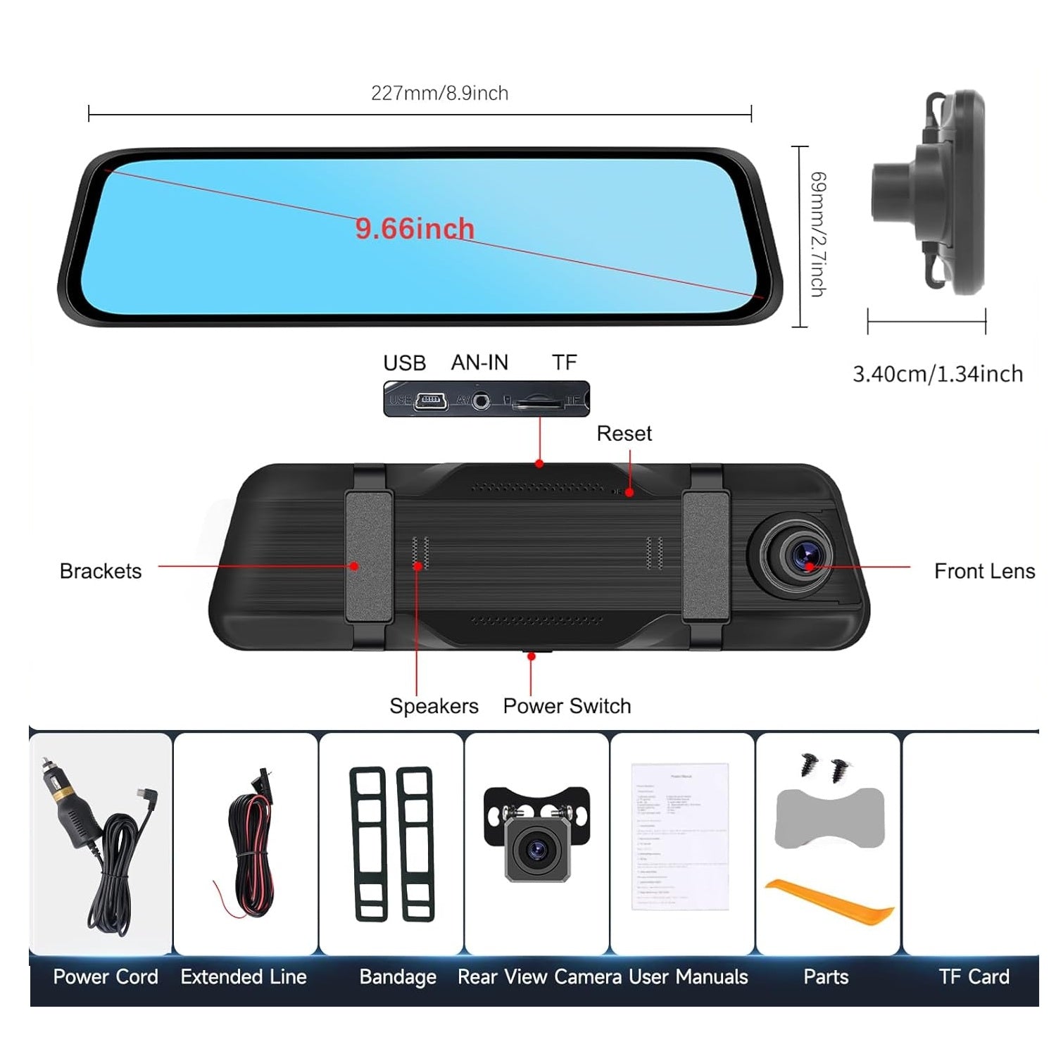 Pantalla Retrovisor Full HD Dash Cam