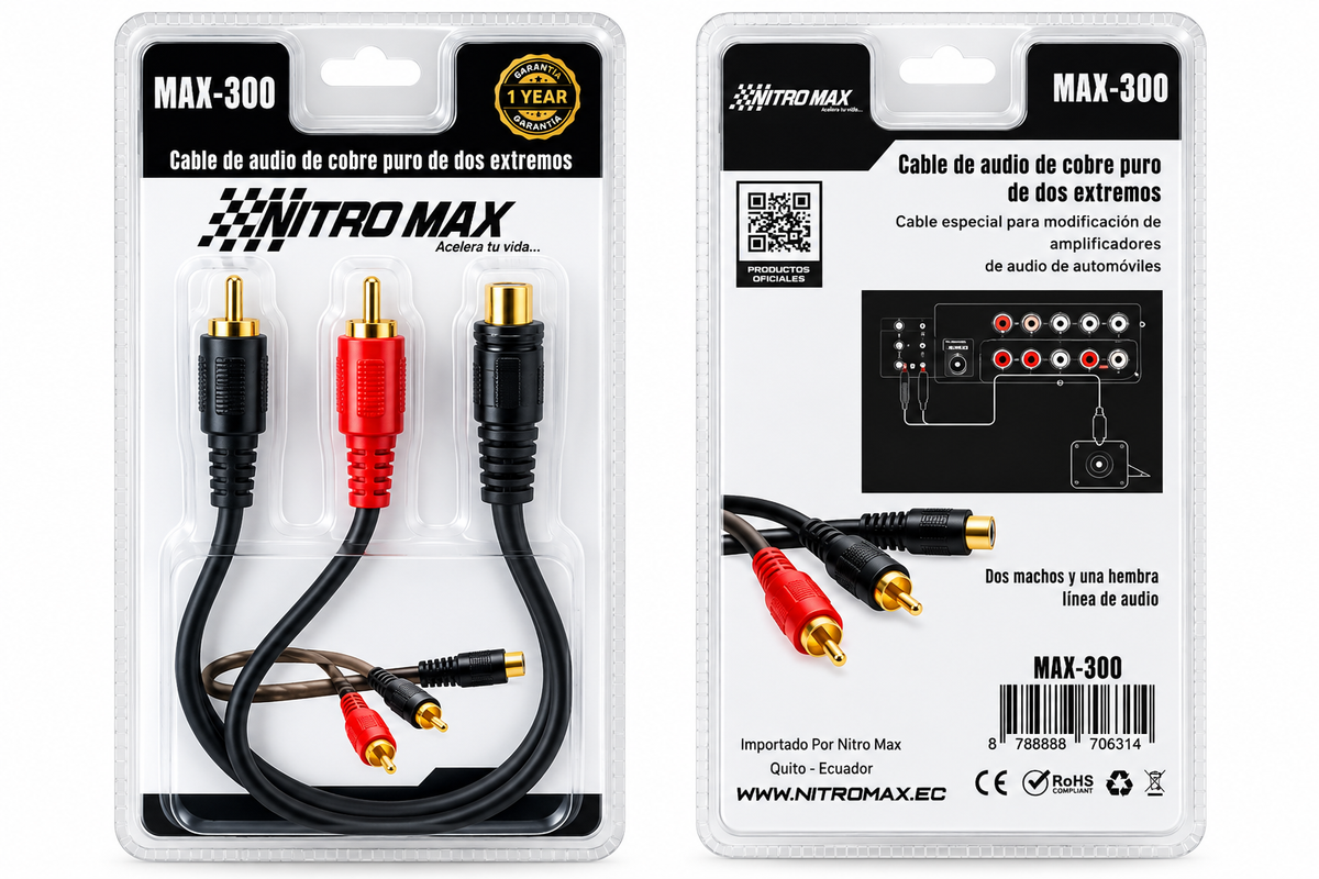 Adaptador RCA Nitro Max MAX-300, una entrada hembra a dos conectores macho