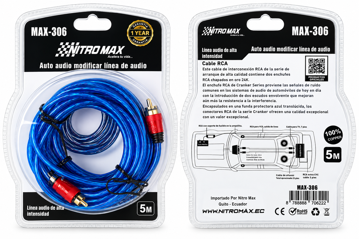 Cable RCA Nitro Max MAX-306 azul de 5 metros