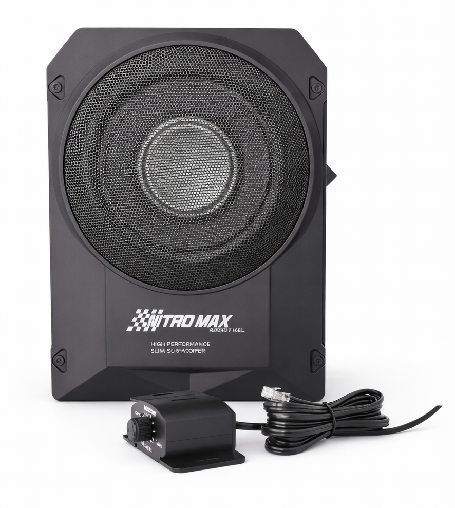 Subwoofer Amplificado Slim 12V | High Performance, Control de Volumen Incluido, Instalación Plug & Play