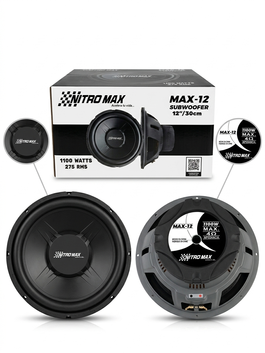 Subwoofer Nitro Max 12" 1100W / 275W RMS | Impedancia 4Ω para Amplificador