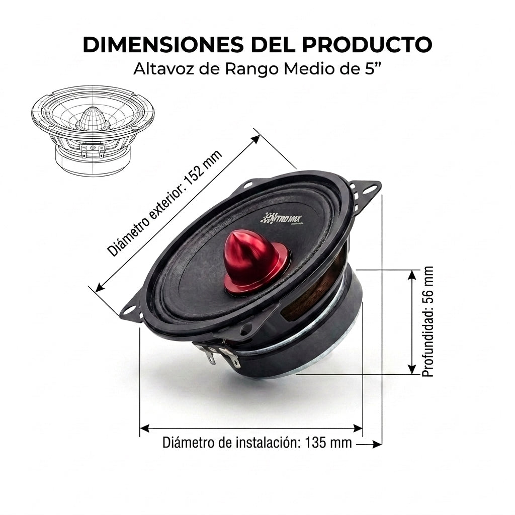 Kit Parlantes Medio 5" Redondo 380W | Audio de Alta Potencia para Vehículos
