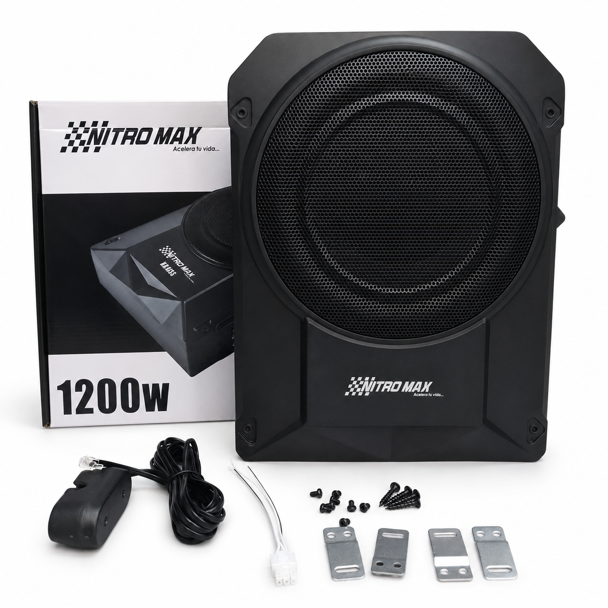 Subwoofer Amplificado Slim 12V | High Performance, Control de Volumen Incluido, Instalación Plug & Play