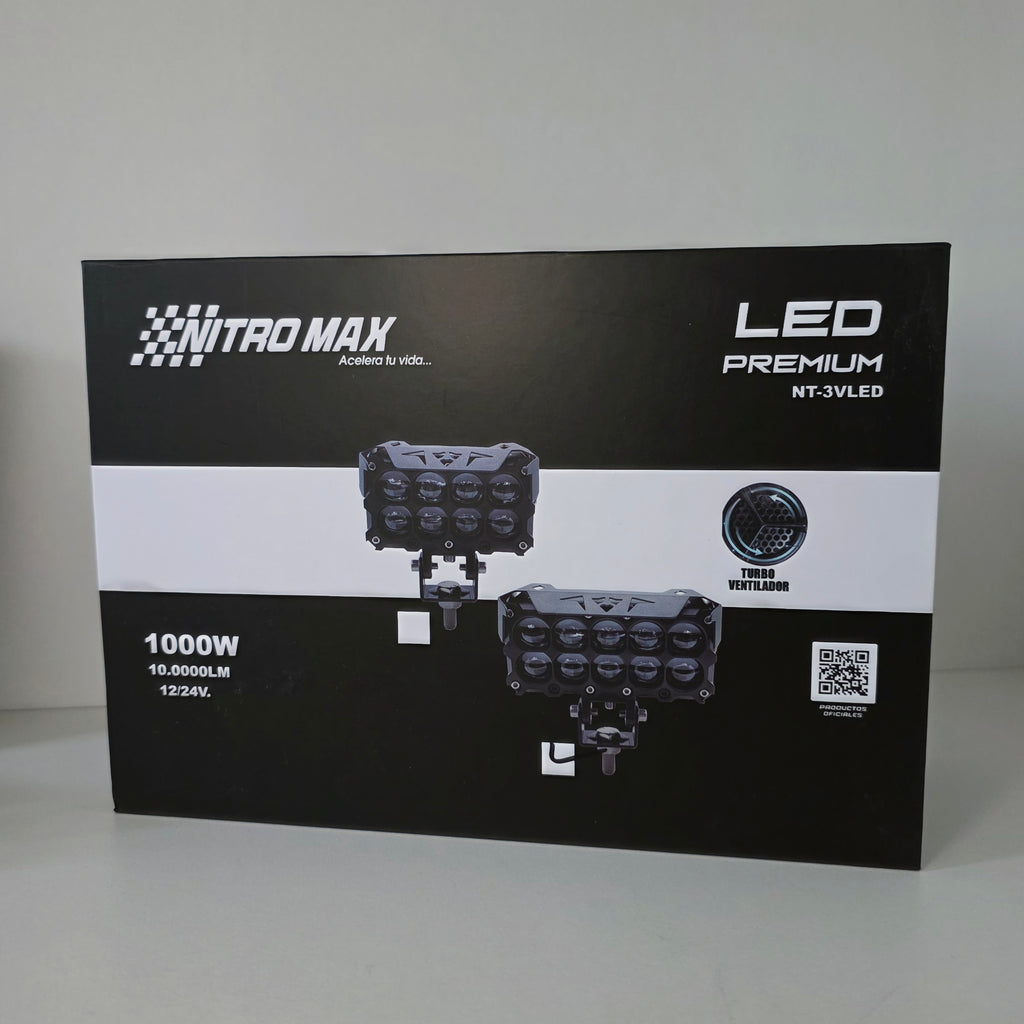 Empaque original y caja del faro LED Nitro Max de 10 lupas.