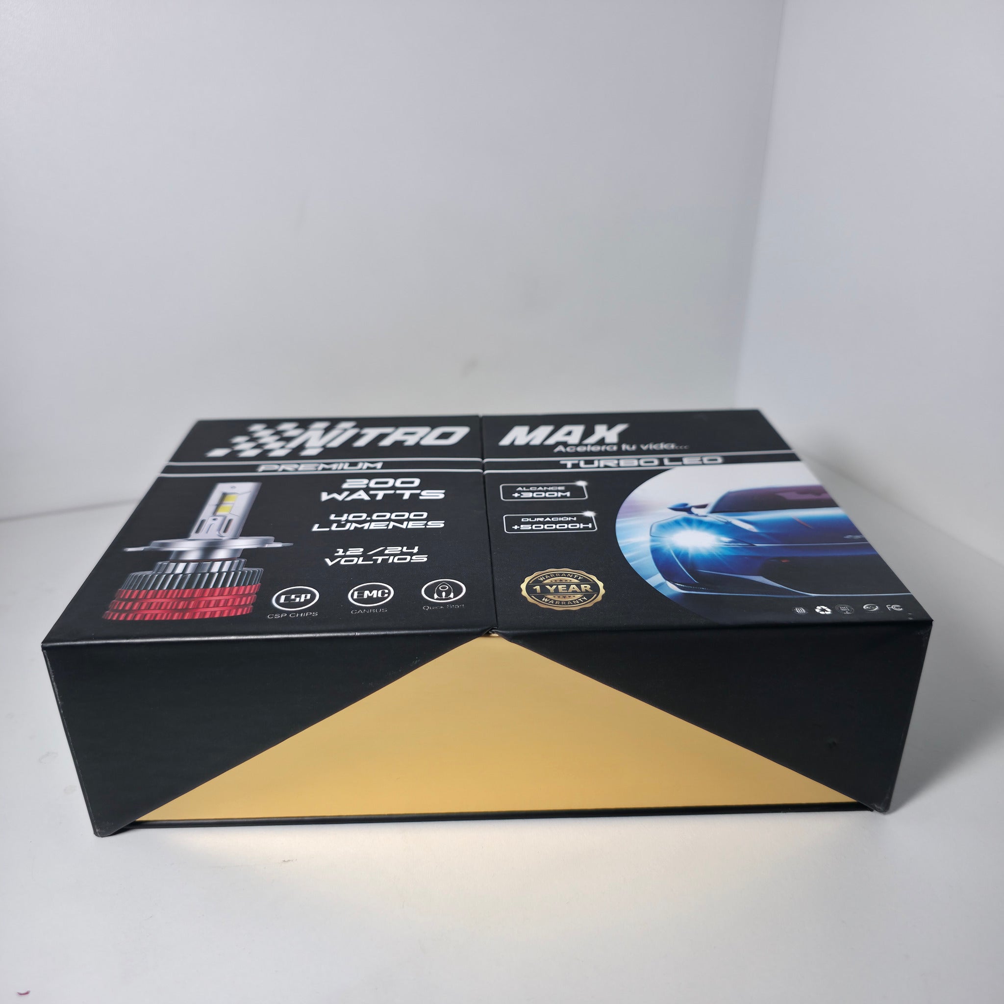Caja de presentación premium del kit de focos LED H1 Nitro Max.