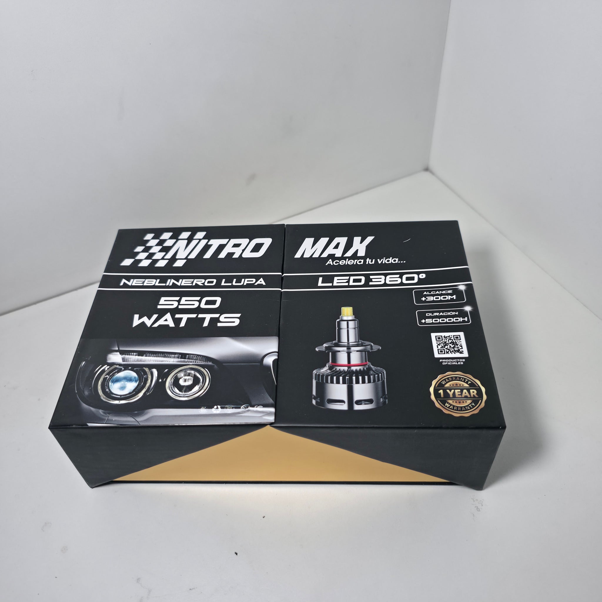 Caja original de presentación Nitro Max para el kit de focos LED.