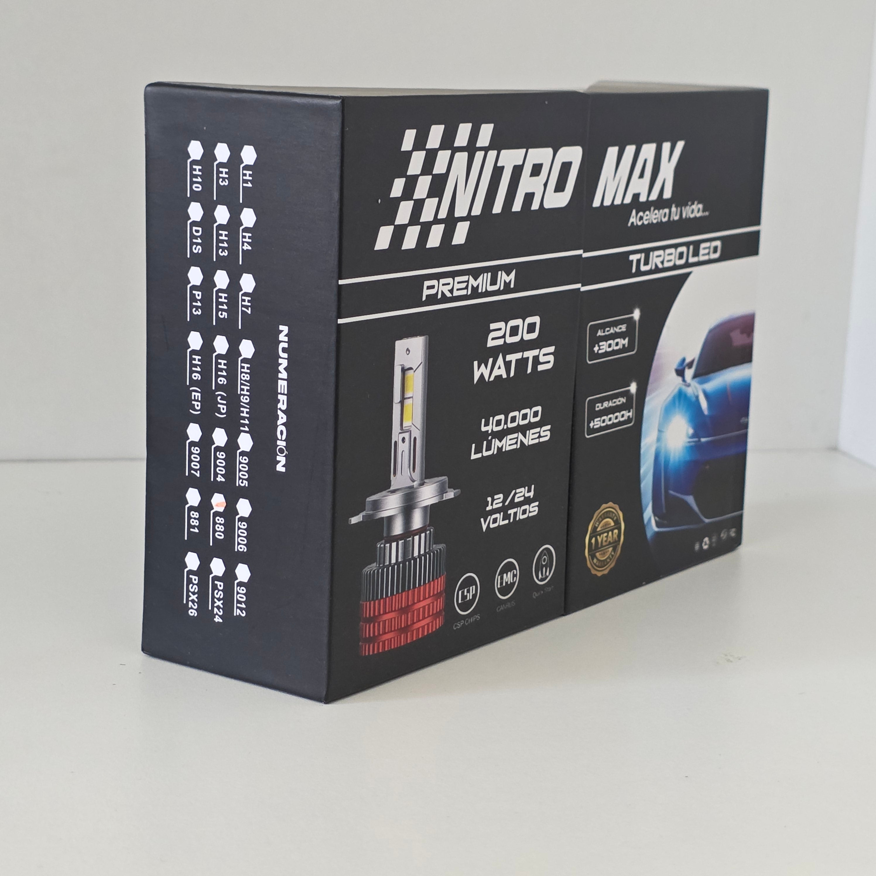 Caja de presentación premium del kit de focos LED Nitro Max H27/880/881.