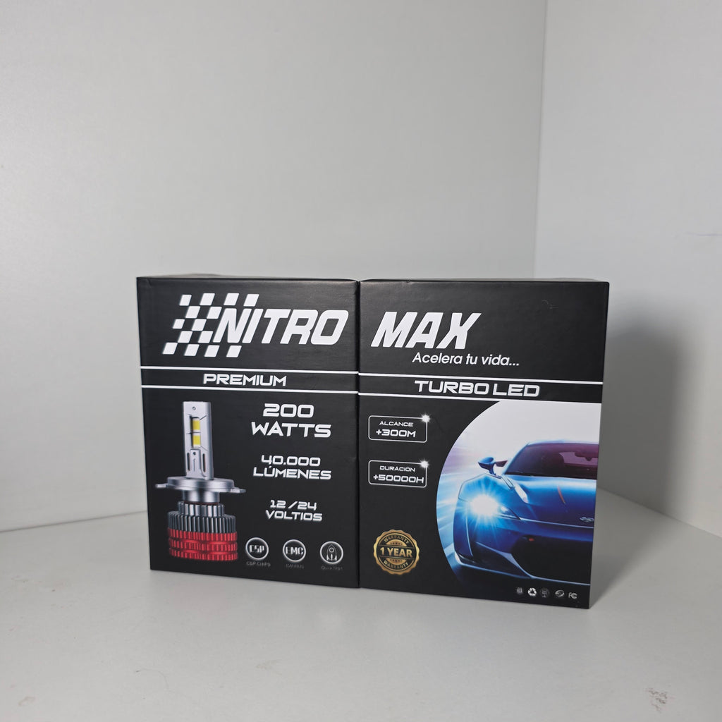 Especificaciones técnicas en la caja del kit Nitro Max H1 200W.
