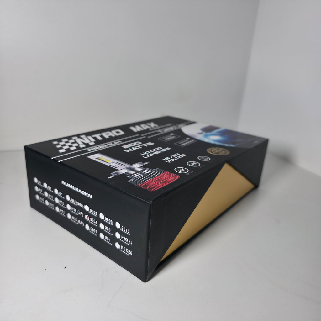 specificaciones técnicas en la caja del kit Nitro Max 9004/HB1.