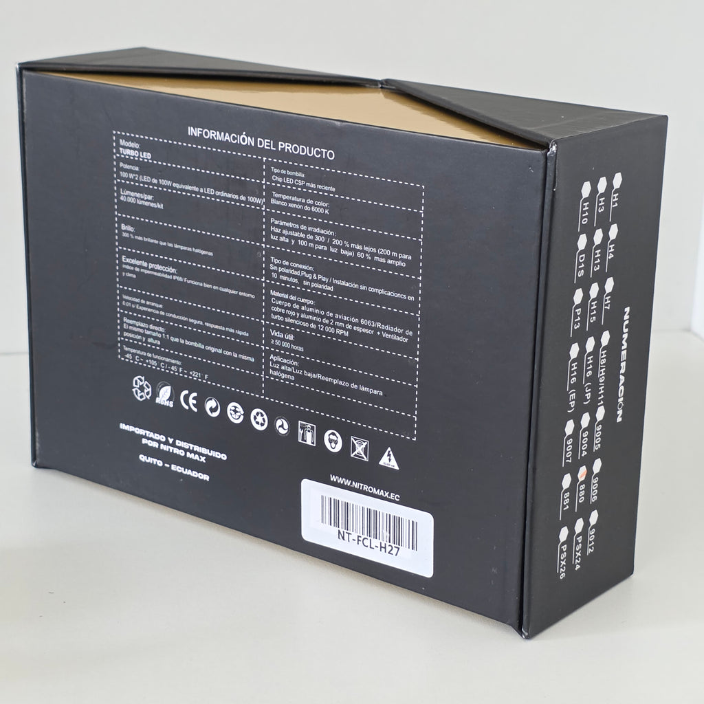 Especificaciones técnicas en la caja del kit Nitro Max 200W