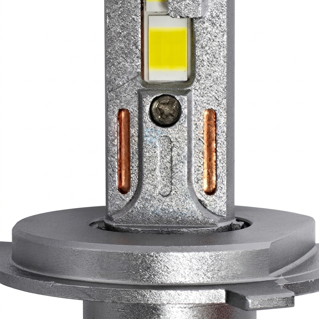 Acercamiento al chip CSP de alta eficiencia del foco LED Nitro Max, diseñado para proyectar luz blanca a más de 300 metros.