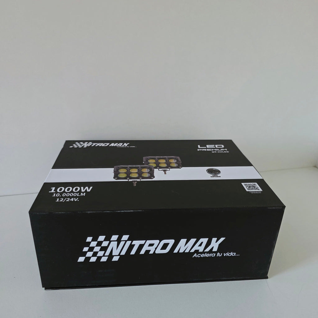 Diseño de la caja original de los faros auxiliares LED Nitro Max.
