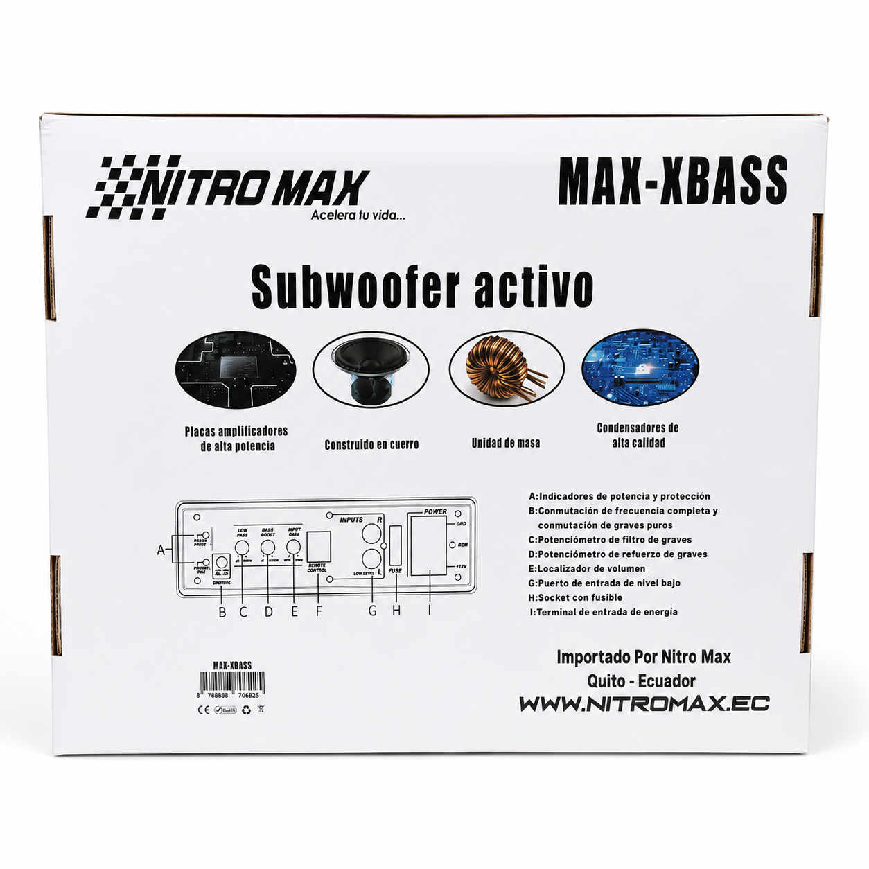 Subwoofer Amplificado Slim 12V | High Performance, Control de Volumen Incluido, Instalación Plug & Play