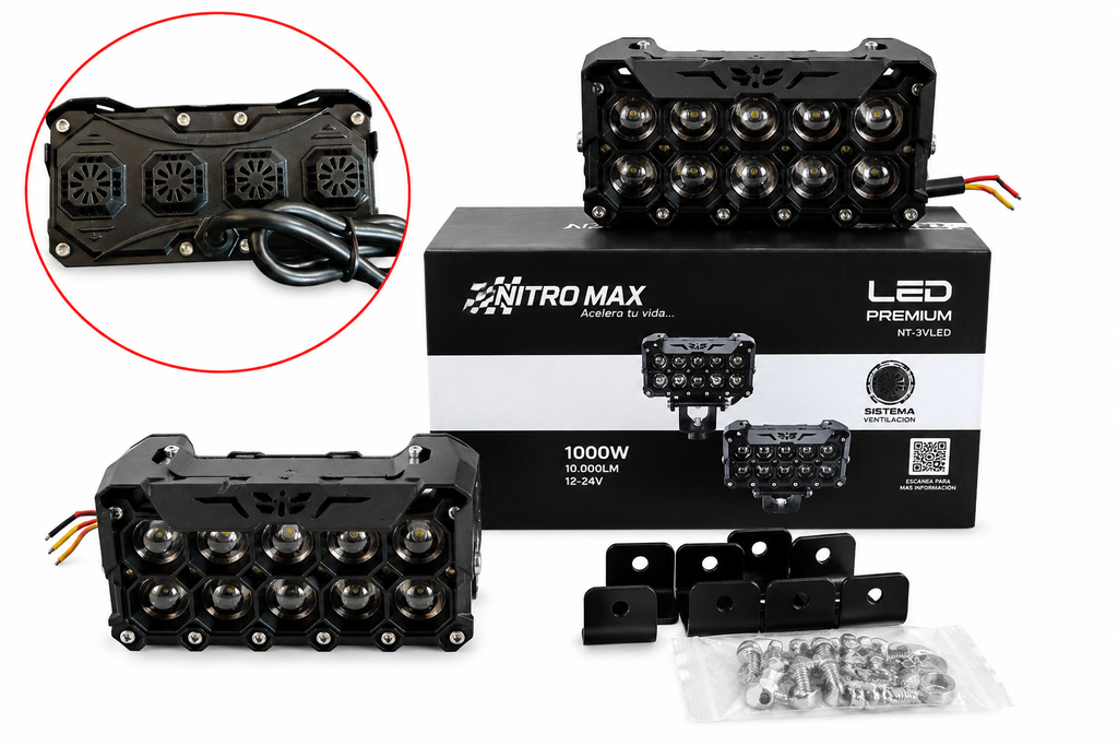 Faro neblinero LED Nitro Max NT-3VLED con 10 lupas de alta potencia.