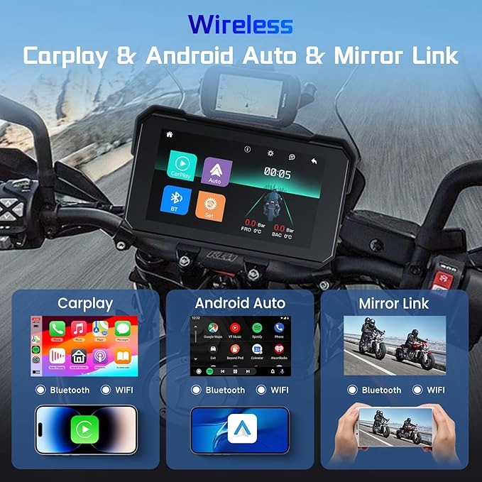 Pantalla 5" Carplay Android para moto