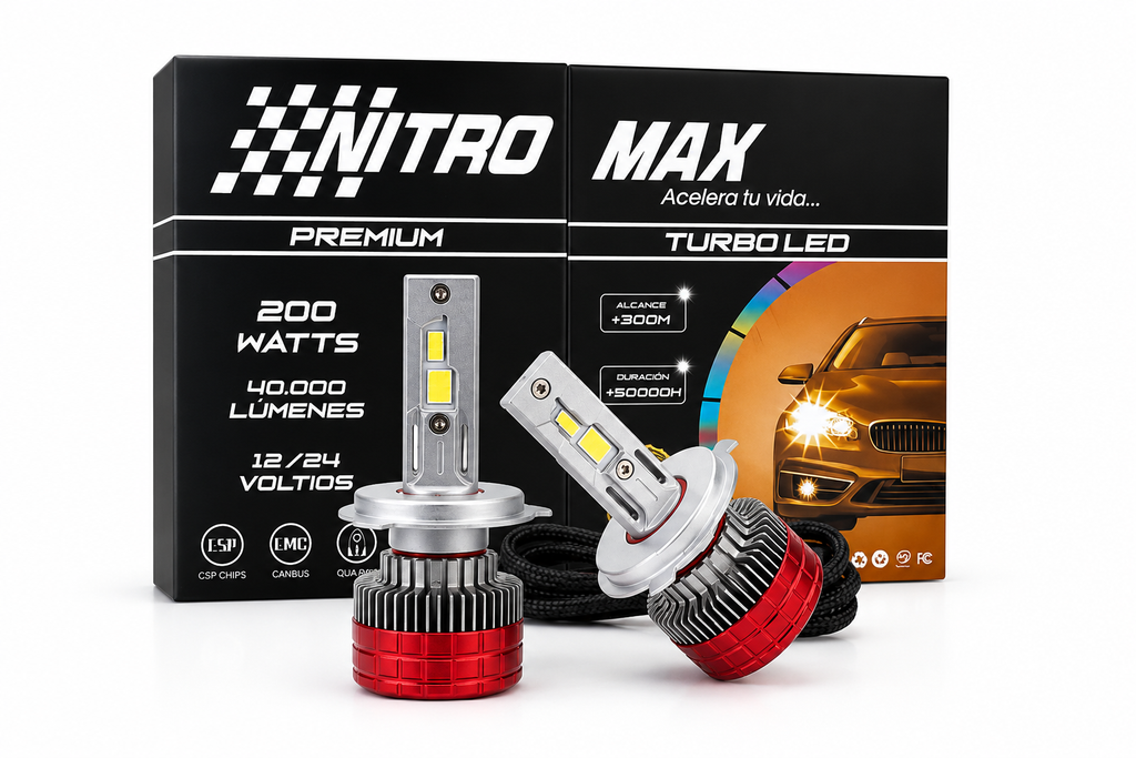 Kit Focos LED Turbo Premium 200W | 40,000 Lúmenes, Alcance +300m, Duración +50,000H