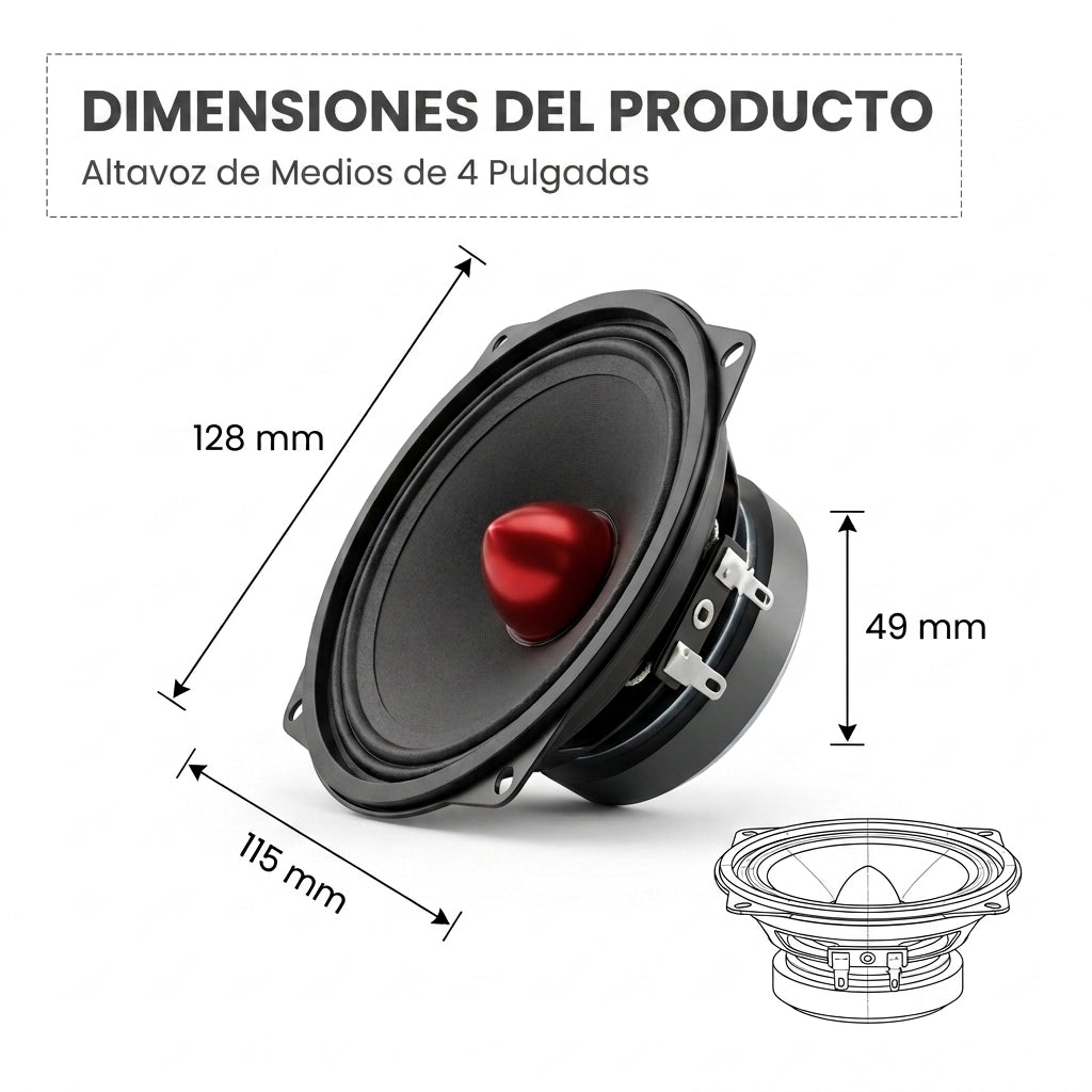 Kit Parlantes Medio 4" Redondo 280W | Audio de Alta Potencia para Vehículos