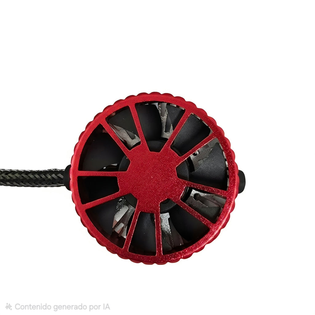 Vista superior del ventilador de refrigeración alojado en la base roja del foco LED Nitro Max para garantizar 50,000 horas de vida útil.