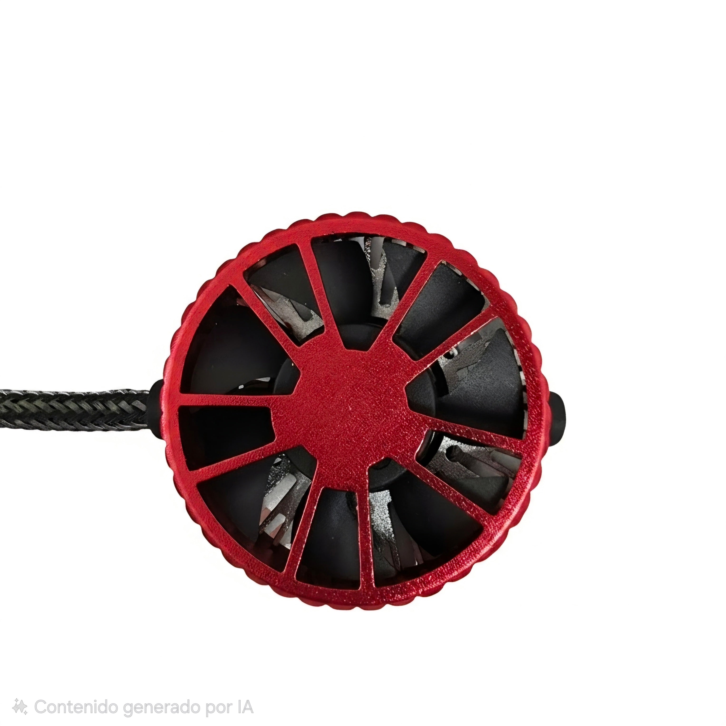 Vista superior del ventilador de refrigeración alojado en la base roja del foco LED Nitro Max para garantizar 50,000 horas de vida útil.